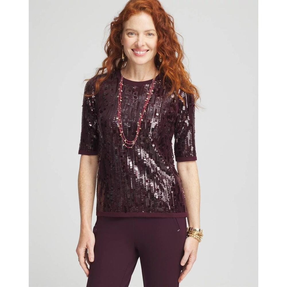 NWT Chicos Pullover Sweater Color 'Rose Smoke' Sequin Embellished Size 2 (Large)